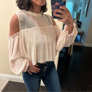 Marciano Los Angeles Blush Pleated Sheer Long Sleeve Blouse Size L
